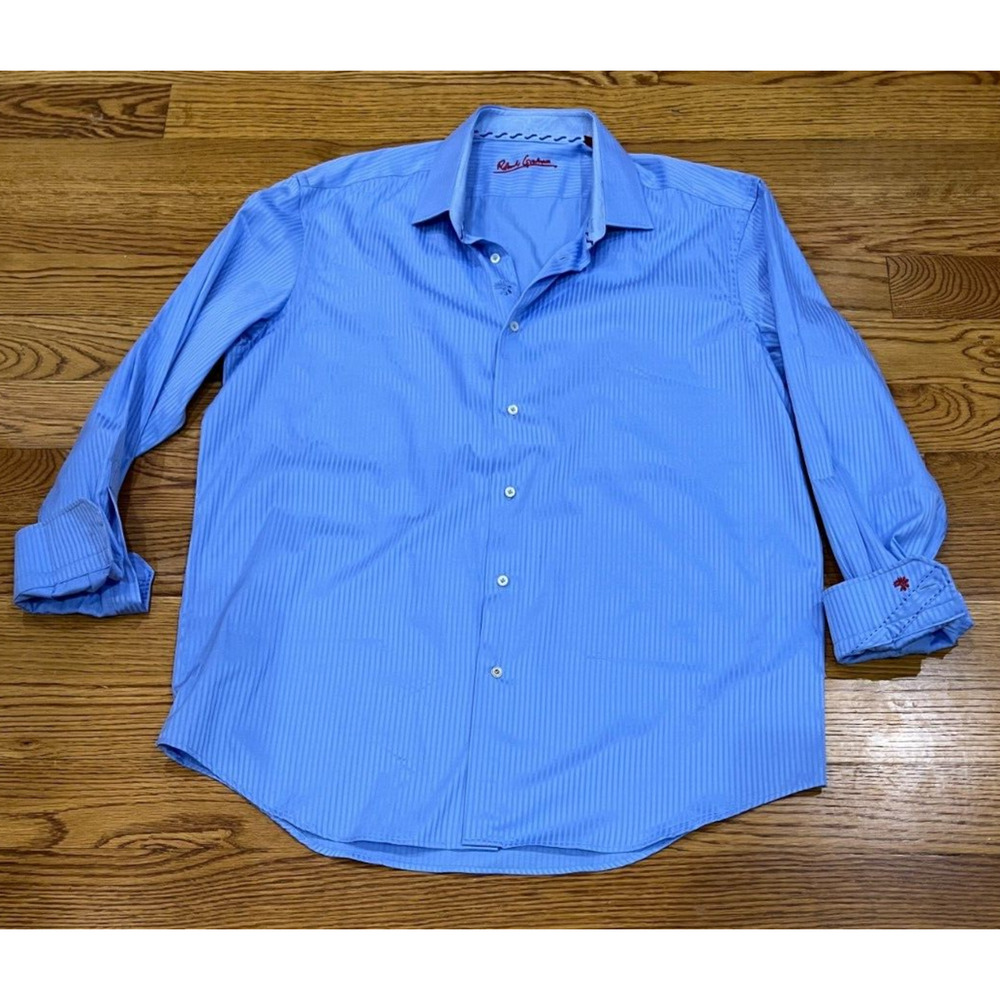 Robert Graham Shirt Blue Embroidered Button Up Men XL
